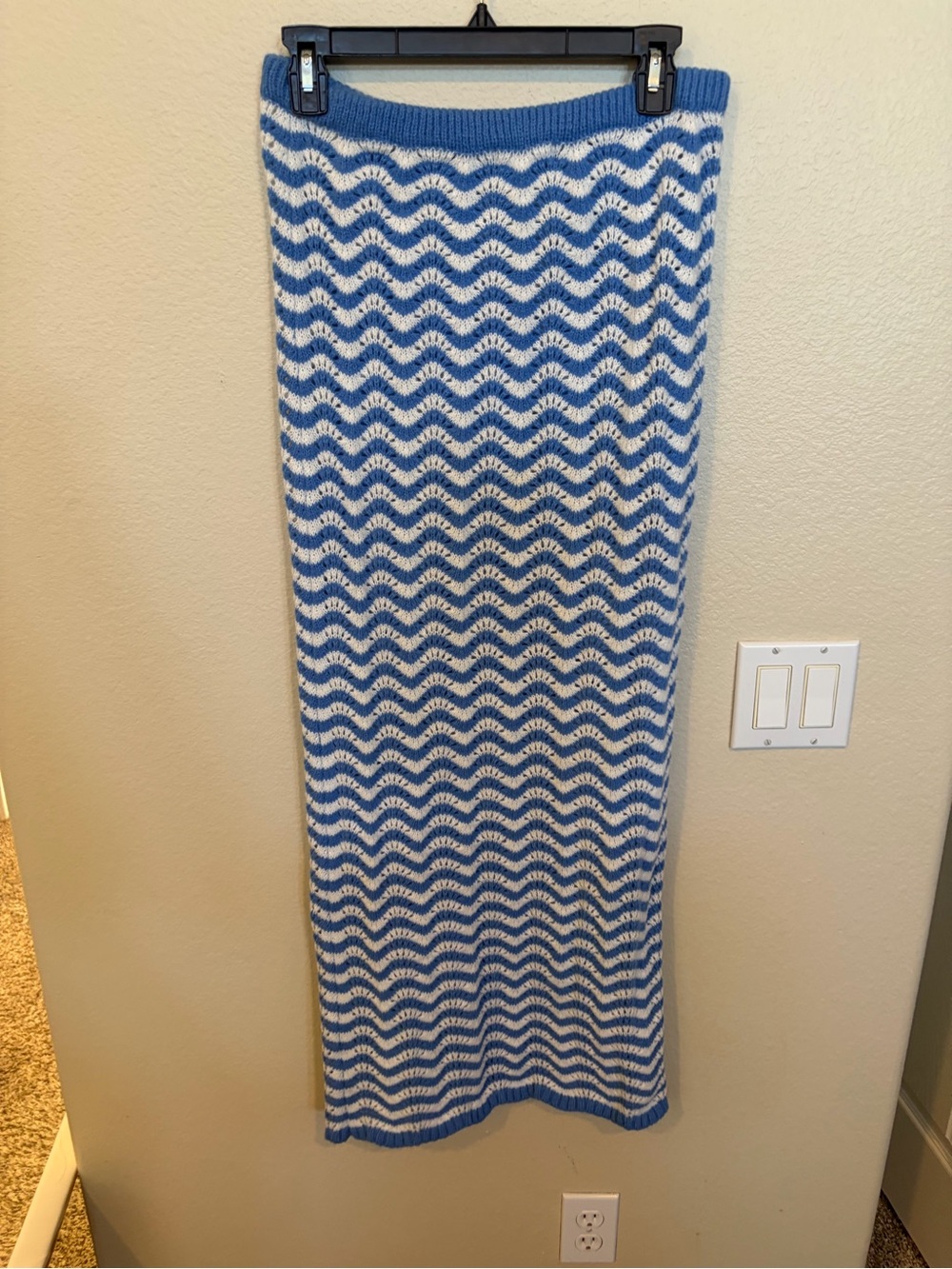 Blue & White Chevron Strapless Two-Piece Maxi Set - Picture 2 of 7